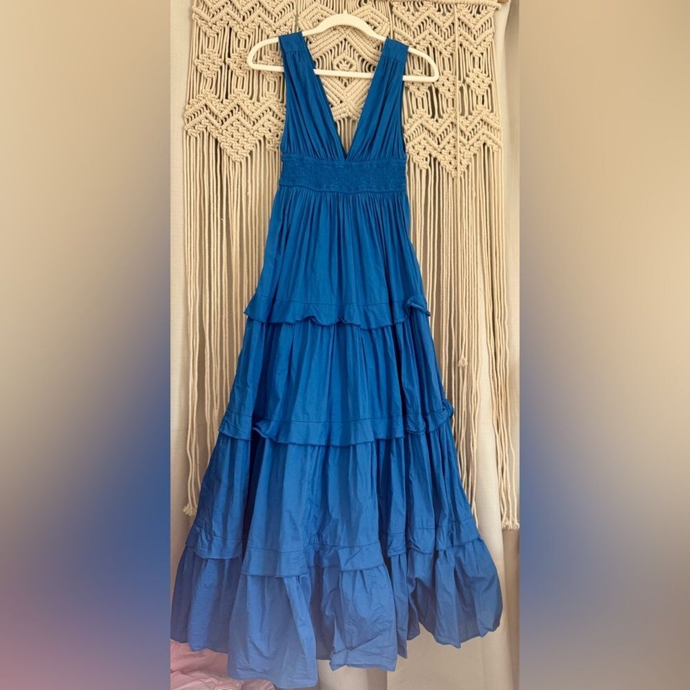 Chelsea 28 V-Neck Tiered Maxi Dress Blue Marmara Size XS GUC